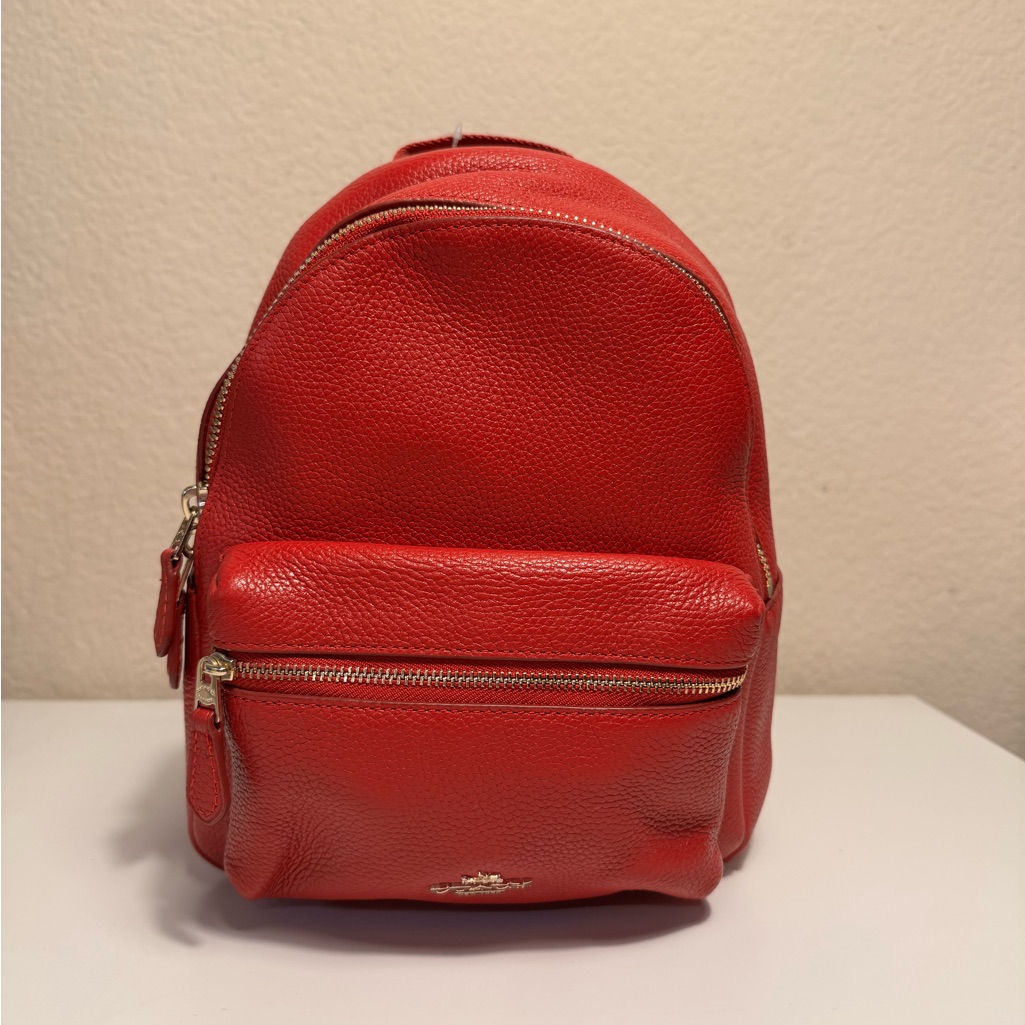 Coach Mini Charlie Backpack True Red Pebble Leather F38263 Nwt
